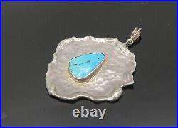 925 Sterling Silver Vintage Turquoise Shiny Sculpted Pendant PT16256