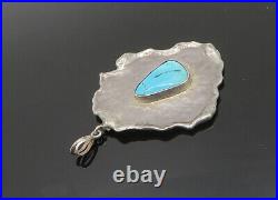 925 Sterling Silver Vintage Turquoise Shiny Sculpted Pendant PT16256