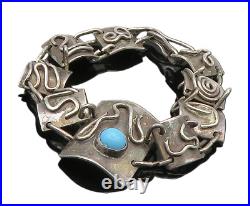 925 Sterling Silver Vintage Turquoise Swirl Spiral Chain Bracelet BT8929