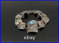 925 Sterling Silver Vintage Turquoise Swirl Spiral Chain Bracelet BT8929