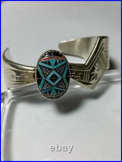 925 Sterling Silver Vntg Roderick Tenorio Morning Star Inlay Opn Cuff Bracelet