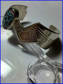 925 Sterling Silver Vntg Roderick Tenorio Morning Star Inlay Opn Cuff Bracelet