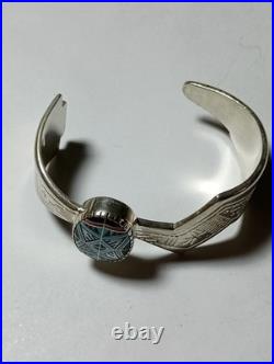 925 Sterling Silver Vntg Roderick Tenorio Morning Star Inlay Opn Cuff Bracelet