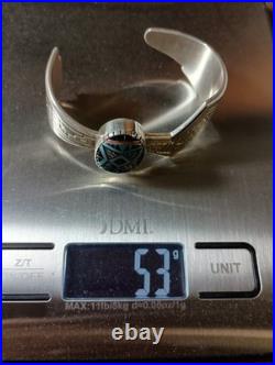 925 Sterling Silver Vntg Roderick Tenorio Morning Star Inlay Opn Cuff Bracelet