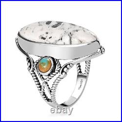 925 Sterling Silver White Buffalo Blue Turquoise Ring Jewelry Gift Size 11 Ct 11