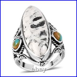 925 Sterling Silver White Buffalo Blue Turquoise Ring Jewelry Gift Size 7 Ct 11