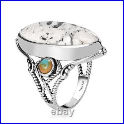 925 Sterling Silver White Buffalo Blue Turquoise Ring Jewelry Gift Size 8 Ct 11