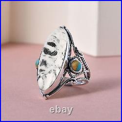 925 Sterling Silver White Buffalo Blue Turquoise Ring Jewelry Gift Size 9 Ct 11