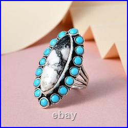 925 Sterling Silver White Buffalo Turquoise Halo Ring Jewelry Gift Size 10 Ct 10