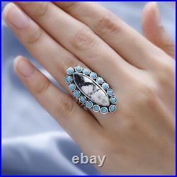 925 Sterling Silver White Buffalo Turquoise Halo Ring Jewelry Gift Size 10 Ct 10