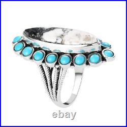 925 Sterling Silver White Buffalo Turquoise Halo Ring Jewelry Gift Size 11 Ct 10
