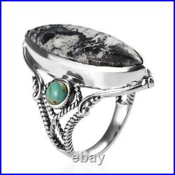 925 Sterling Silver White Buffalo Turquoise Promise Ring Jewelry Size 6 Ct 10.8