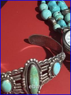 925/ Sterling Turquoise 5 Item Lot! Cuff Bracelet / Watch Pendant /Pin Earring