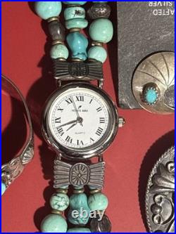 925/ Sterling Turquoise 5 Item Lot! Cuff Bracelet / Watch Pendant /Pin Earring
