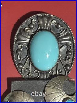 925/ Sterling Turquoise 5 Item Lot! Cuff Bracelet / Watch Pendant /Pin Earring