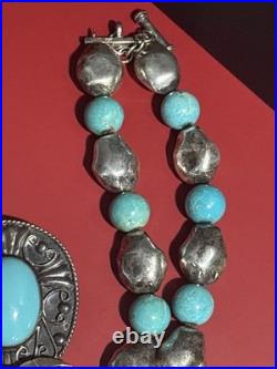 925/ Sterling Turquoise 5 Item Lot! Cuff Bracelet / Watch Pendant /Pin Earring