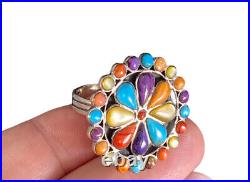 925 Turquoise MOP Coral Cluster Ring Size 12 Gemstone Southwestern