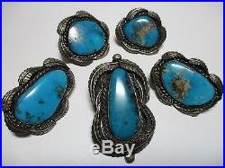 93g of Navajo Squash Blossom Necklace Parts-Sterling Silver/Turquoise-Southwest