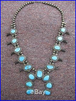 Antique Sterling Silver & Turquoise Squash Blossom Necklace Gorgeous Piece