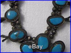 Antique Sterling Silver & Turquoise Squash Blossom Necklace Gorgeous Piece