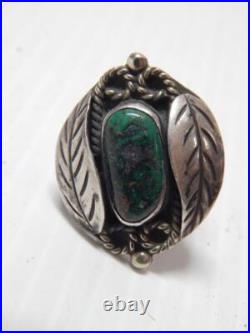 ANTIQUE VINTAGE NAVAJO INDIAN STERLING SILVER JADE GREEN TURQUOISE RING sz8.25