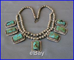 ARCHIE MARTINEZ Navajo Sterling Silver Turquoise SQUASH BLOSSOM NECKLACEC879