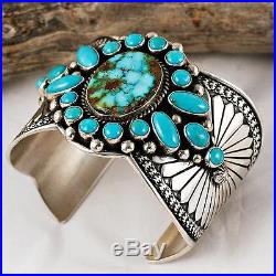A+ GUY HOSKIE Navajo Abequa Royston Turquoise Cluster Bracelet Sterling Silver