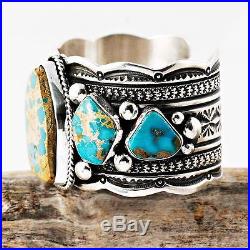 A+ Guy Hoskie Natural OLD BLUE GEM Turquoise Bracelet Sterling Silver Navajo