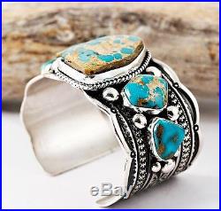 A+ Guy Hoskie Natural OLD BLUE GEM Turquoise Bracelet Sterling Silver Navajo