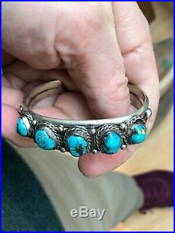 A+ Old Pawn STERLING SILVER Multi TURQUOISE Stone Navajo Native Cuff Bracelet