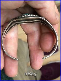 A+Old Pawn STERLING SILVER TURQUOISE MATRIX Navajo Native American Cuff Bracelet