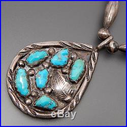A. Penketewa Zuni Turquoise Nuggets Sterling Silver Beaded Ethnic Necklace