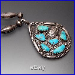 A. Penketewa Zuni Turquoise Nuggets Sterling Silver Beaded Ethnic Necklace
