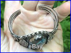 A+ Vintage Cuff BRACELET Navajo Indian Sterling Silver & Heavy Matrix Turquoise