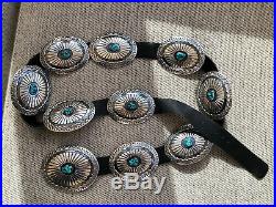 A+ Vintage Navajo Southwestern Sterling Silver & Turquoise Concho Belt & Buckle