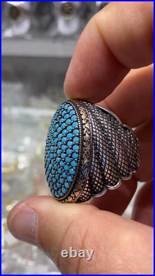 Aaa Quality Sterling 925 Silver Men's Jewelry Handgraved Nano Turquoise Ring