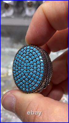 Aaa Quality Sterling 925 Silver Men's Jewelry Handgraved Nano Turquoise Ring