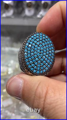 Aaa Quality Sterling 925 Silver Men's Jewelry Handgraved Nano Turquoise Ring
