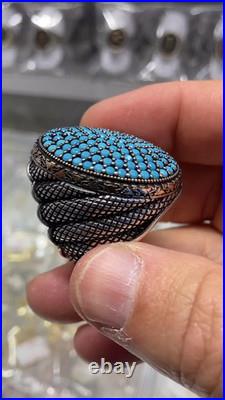 Aaa Quality Sterling 925 Silver Men's Jewelry Handgraved Nano Turquoise Ring