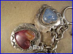 Amazing Joan Slifka Sterling Silver & Turquoise/Etc Heart Charm Bracelet, 132.5g