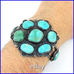 Amazing Old Pawn Navajo Sterling Silver Turquoise Cluster Cuff Bracelet G LL