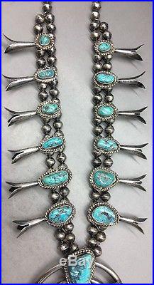 Amazing, Old Pawn, Sterling Silver & Stunning Turquoise Squash Blossom Necklace