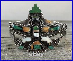 Amazing Old Pawn Zuni Sterling Silver Turquoise & Shell Kachina Bracelet