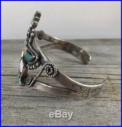 Amazing Old Pawn Zuni Sterling Silver Turquoise & Shell Kachina Bracelet