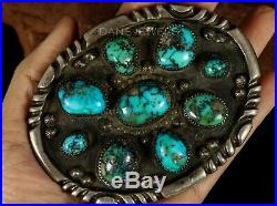 Amazing THICK, SOLID & HEAVY Old Pawn Navajo TURQUOISE Sterling Belt Buckle