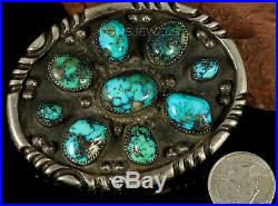 Amazing THICK, SOLID & HEAVY Old Pawn Navajo TURQUOISE Sterling Belt Buckle