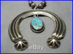 Amazing Vintage Navajo Turquoise Sterling Silver Squash Blossom Necklace Old