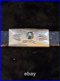 American Indian Sterling Silver, Turquoise And Coral Concho Hat Band/Small Belt