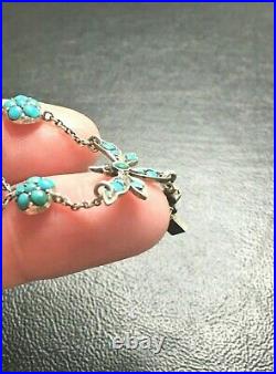 Antique Art Nouveau Dragonfly Turquoise Insect STERLING SILVER Festoon Necklace
