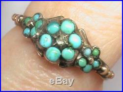 Antique Georgian 9k 9ct Gold Sterling Silver Turquoise Mourning locket ring